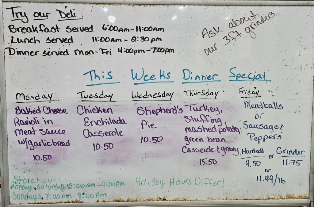 Weekly Diner Menu